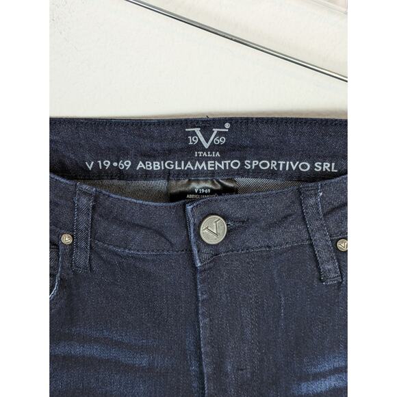 Versace V1969 Jeans Skinny Step Hem Raw Mid Rise Blue Boho Whiskering Size 27 - Picture 8 of 12